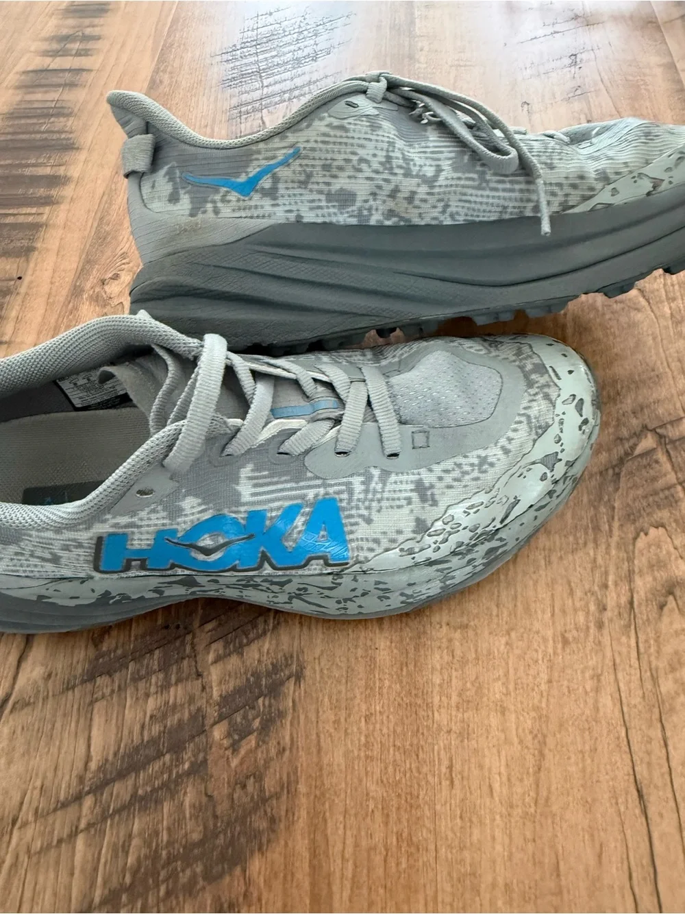 Hoka One One Kids Gray Sneakers with Blue Logo